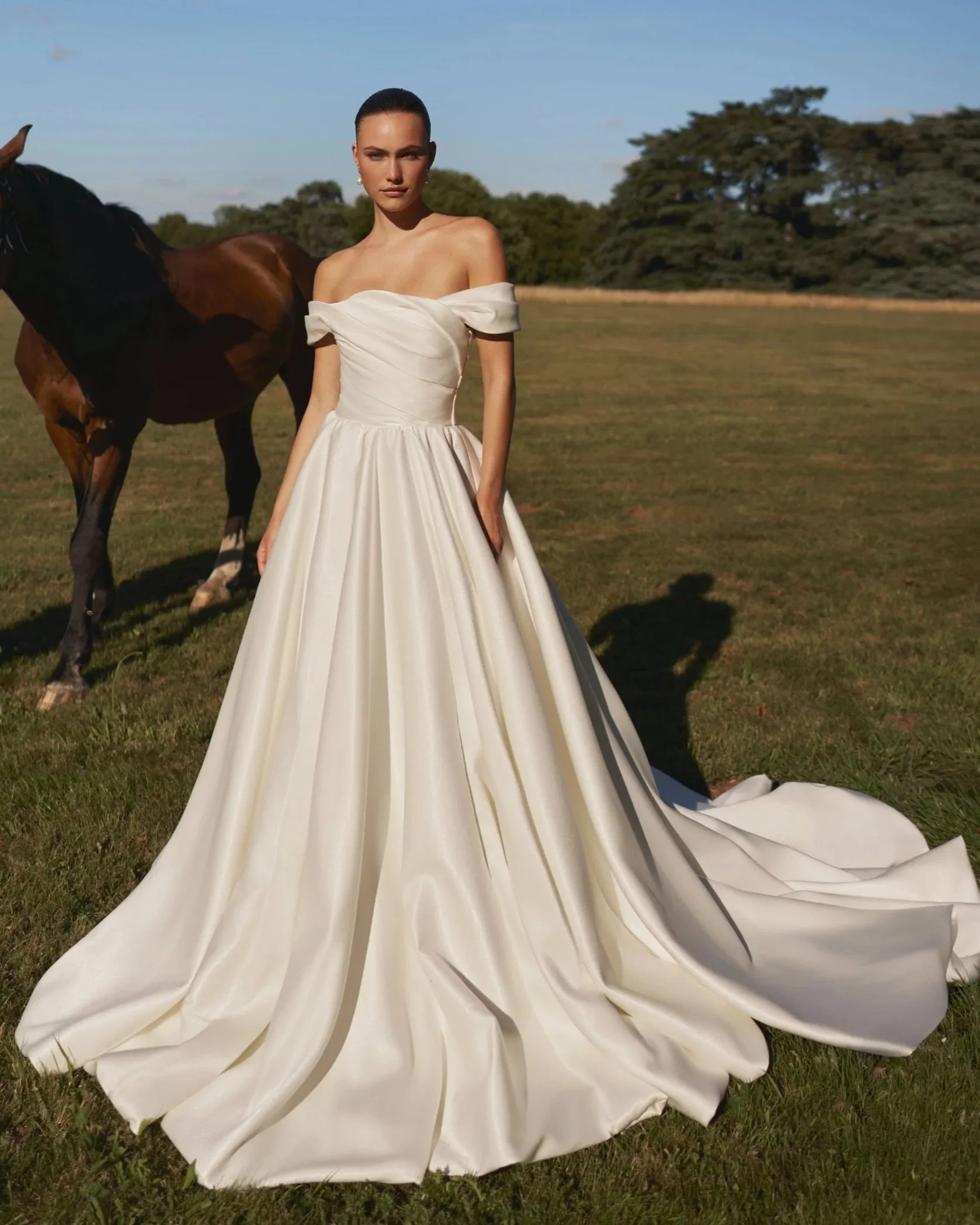 VL-002 – Elena Morar Off-the-Shoulder Satin Ball Gown