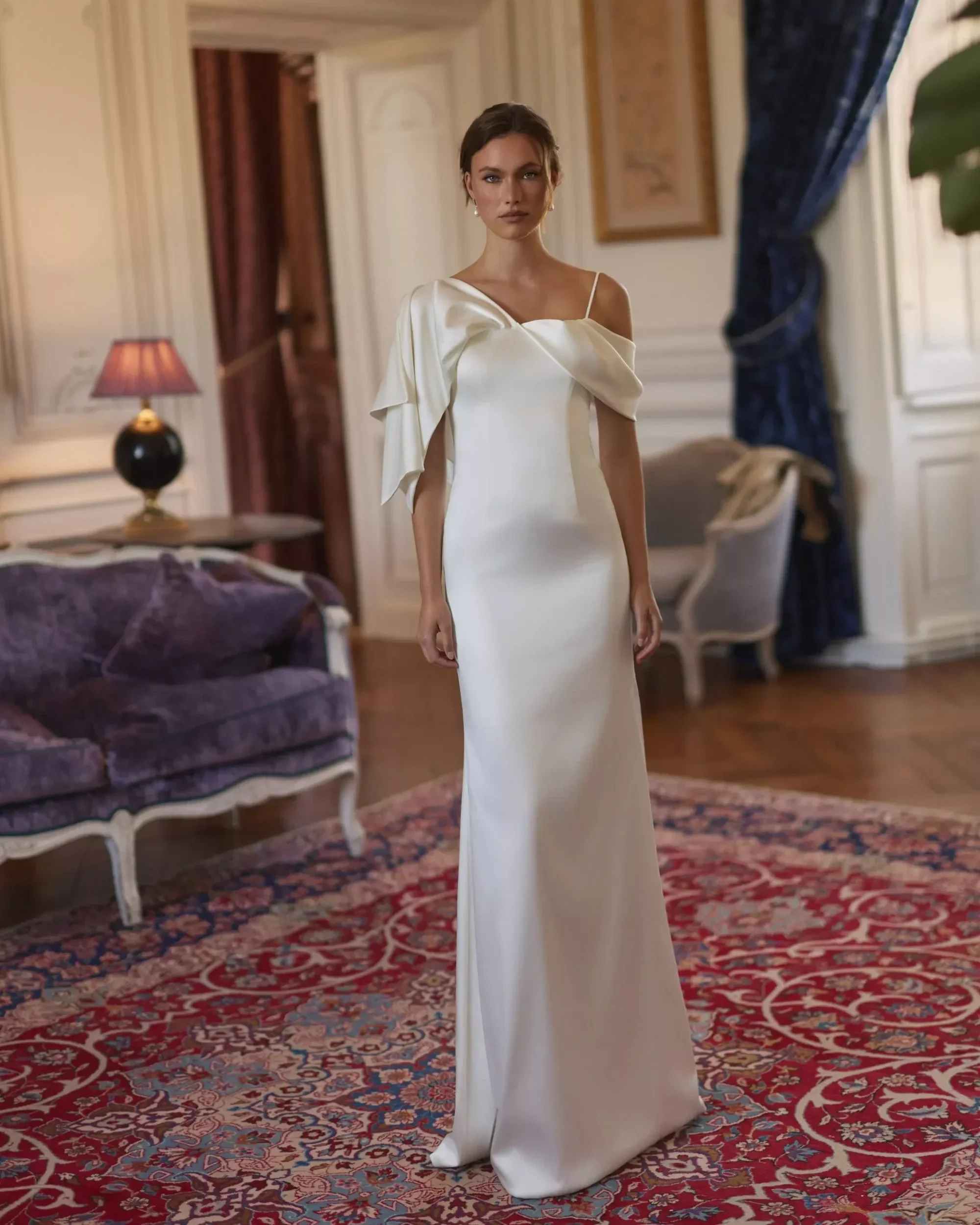 VL-037 – Elena Morar Draped Satin Column Wedding Dress