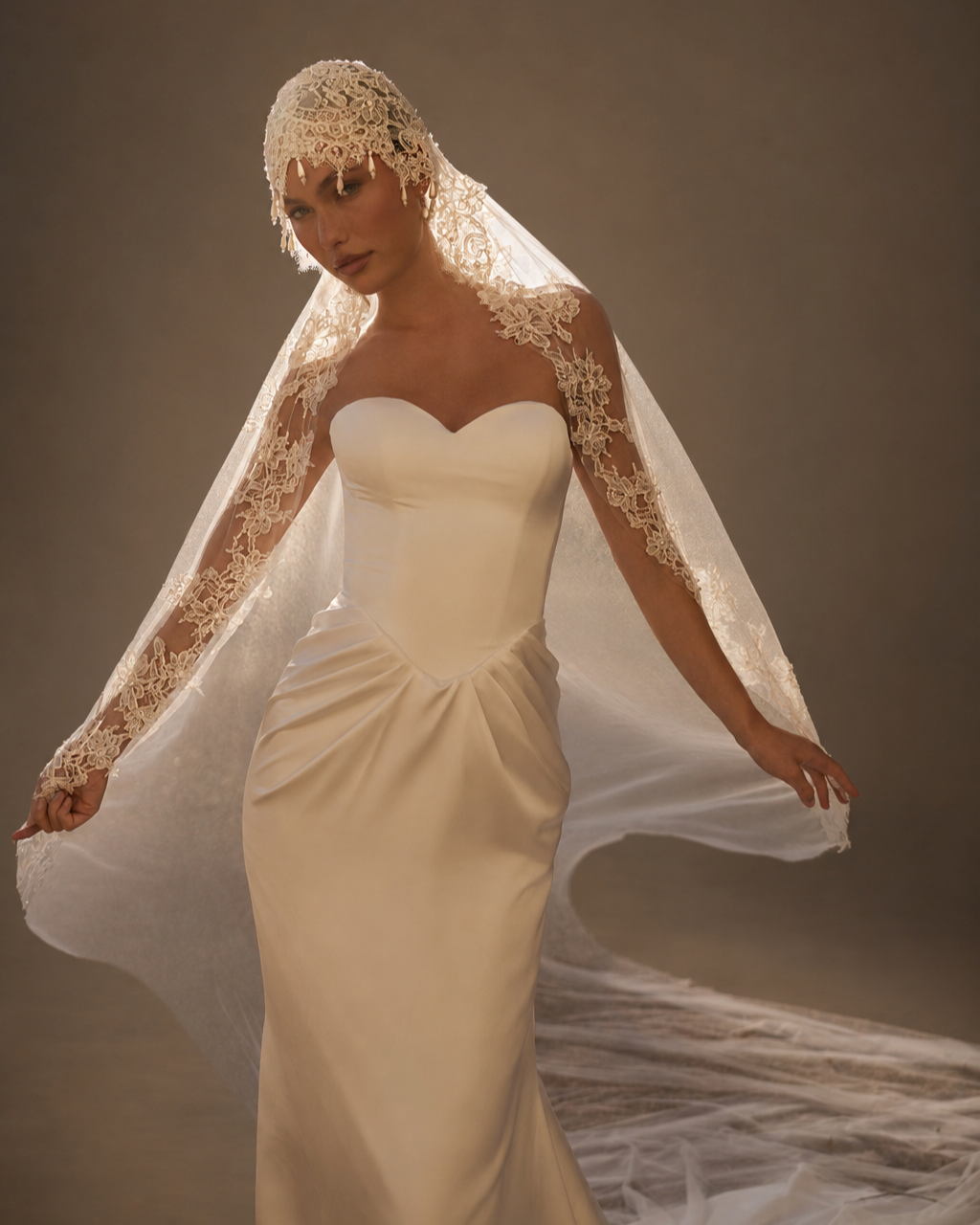 VL-026 – Elena Morar Lace Cap Cathedral Veil