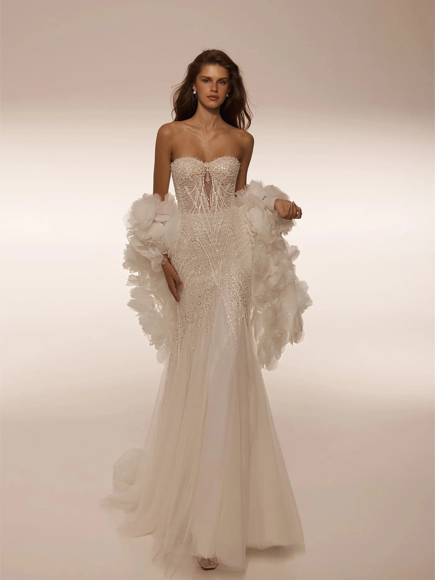 5924 Maria Anette Couture – Beaded Mermaid Wedding Dress & 3D Floral Stole