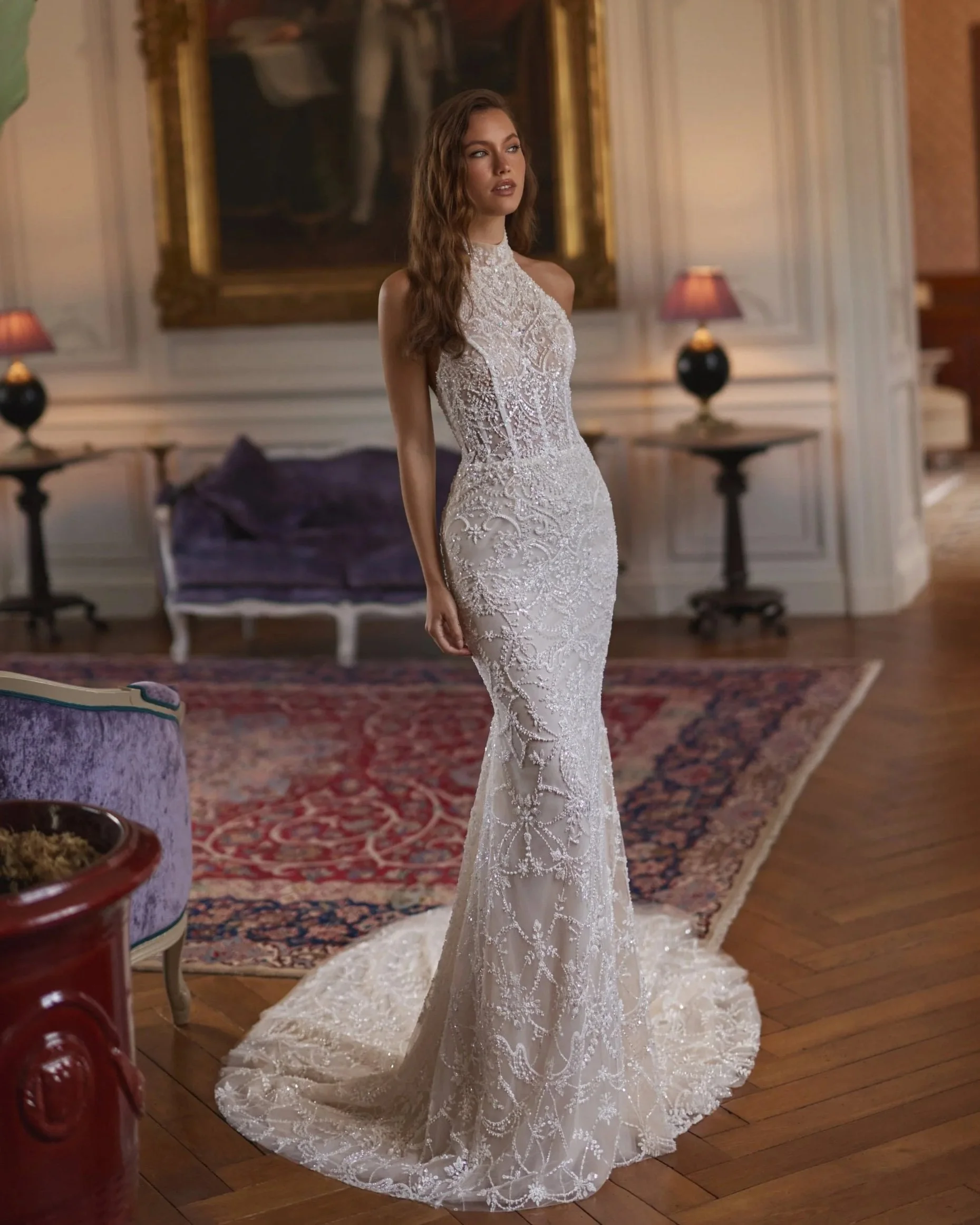 VL-030 – Elena Morar High-Neck Beaded Mermaid Wedding Dress