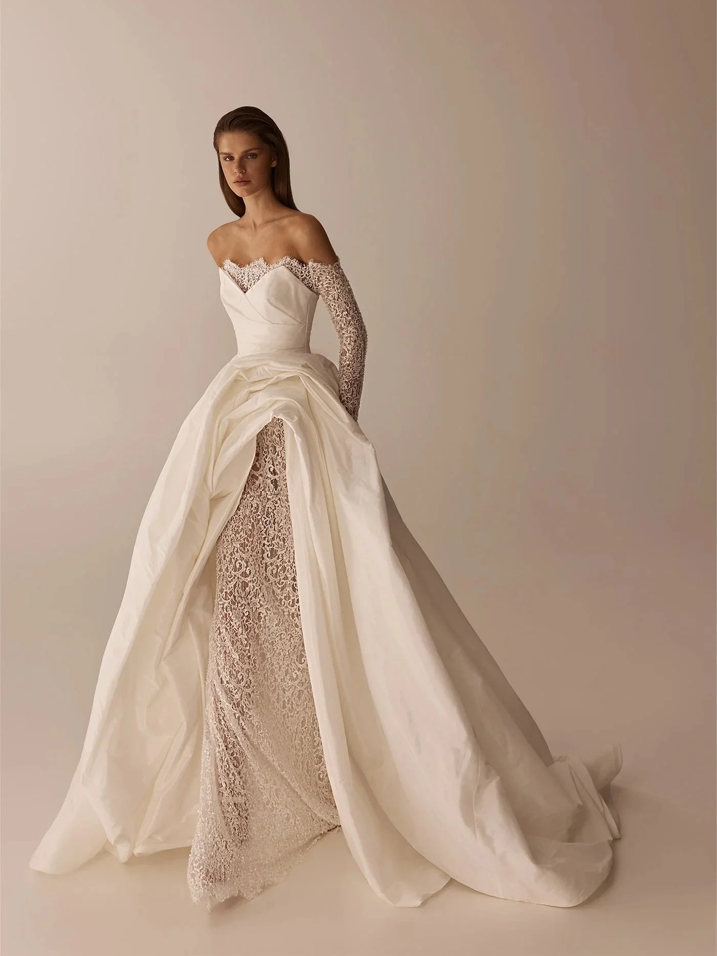 5915 Maria Anette Couture – Strapless Draped A-Line Wedding Dress with Lace Underdress
