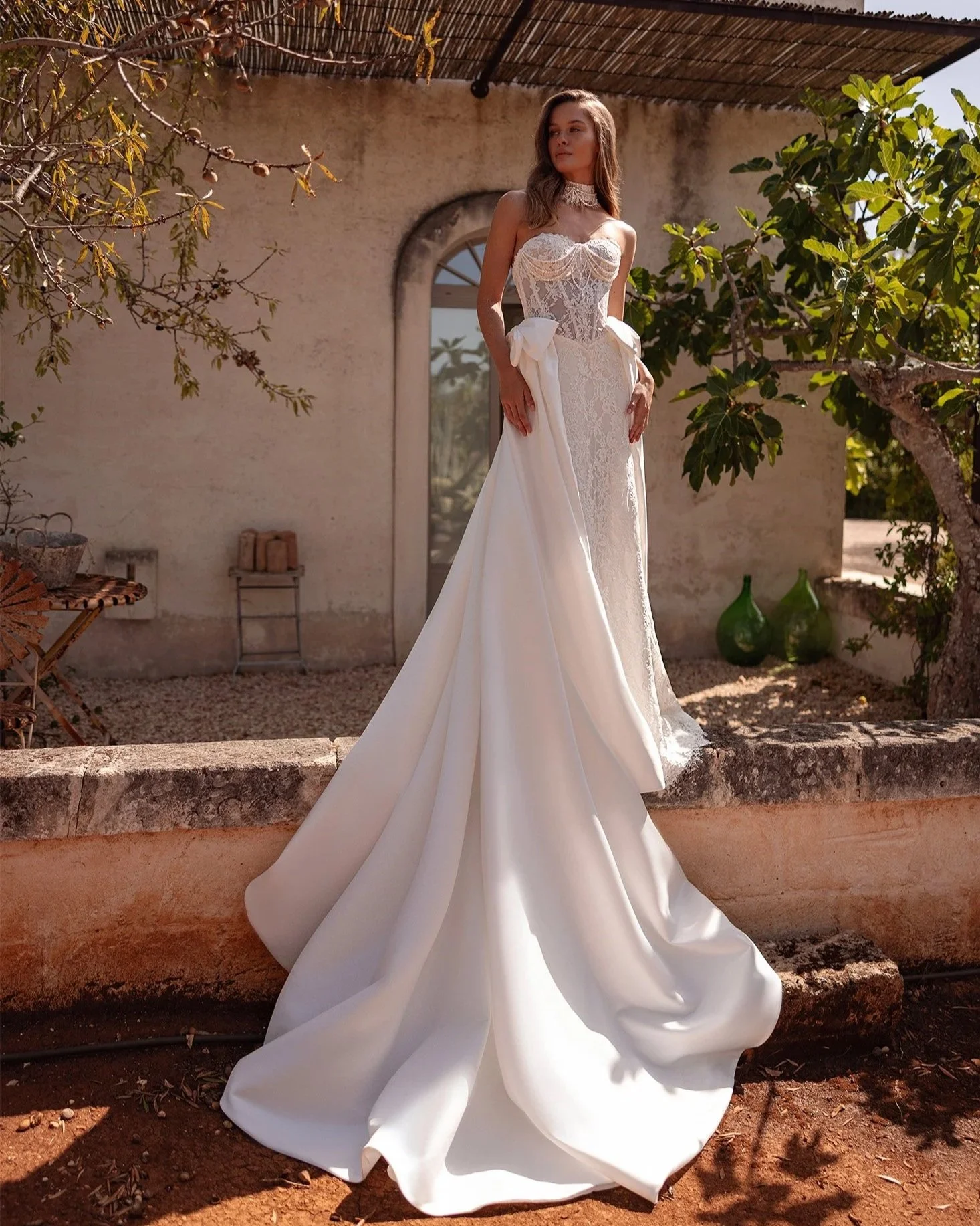 5826 Lace Wedding Dress, Detachable Train & Choker by Maria Anette