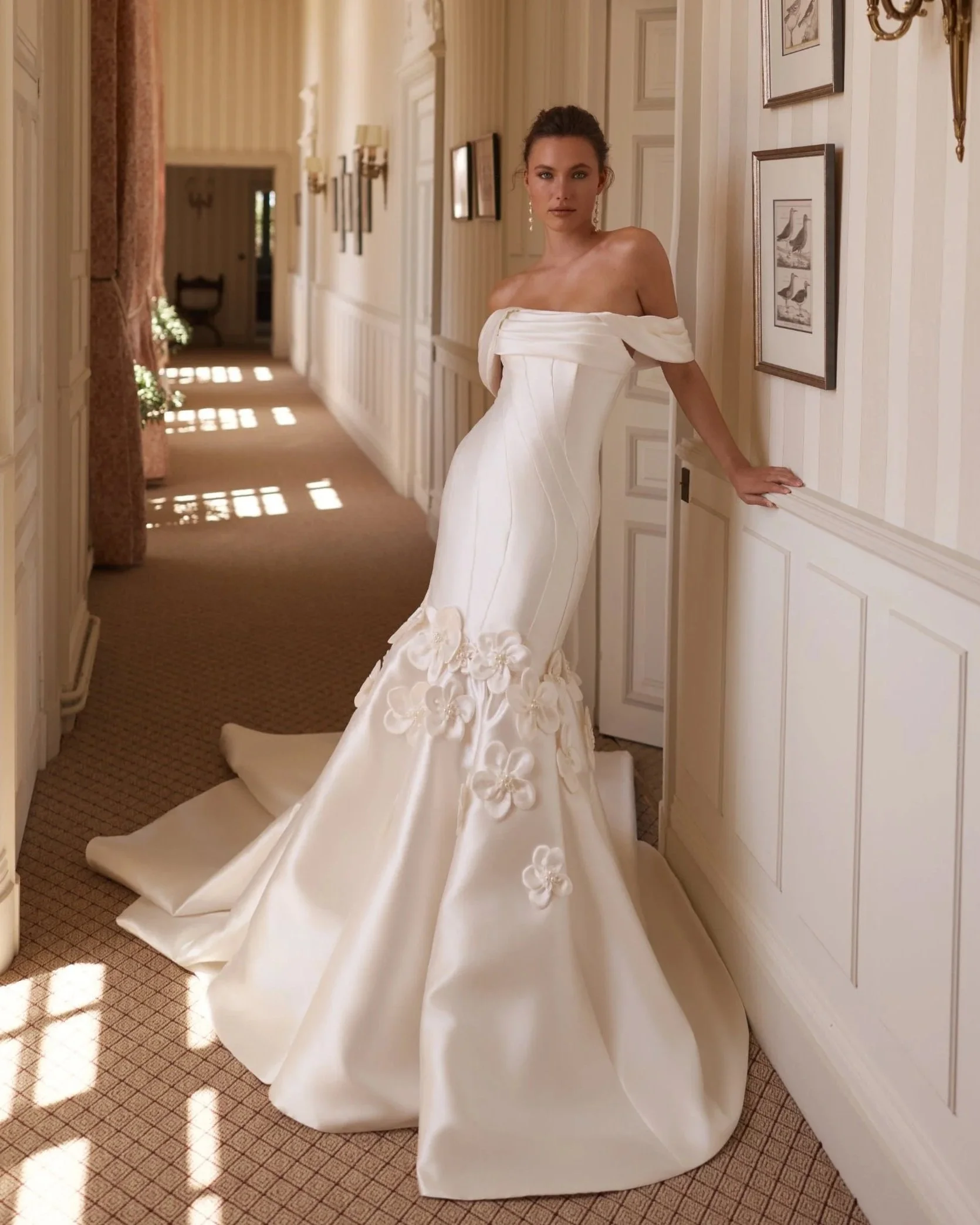 VL-014 – Elena Morar Off-Shoulder Floral Mermaid Wedding Dress