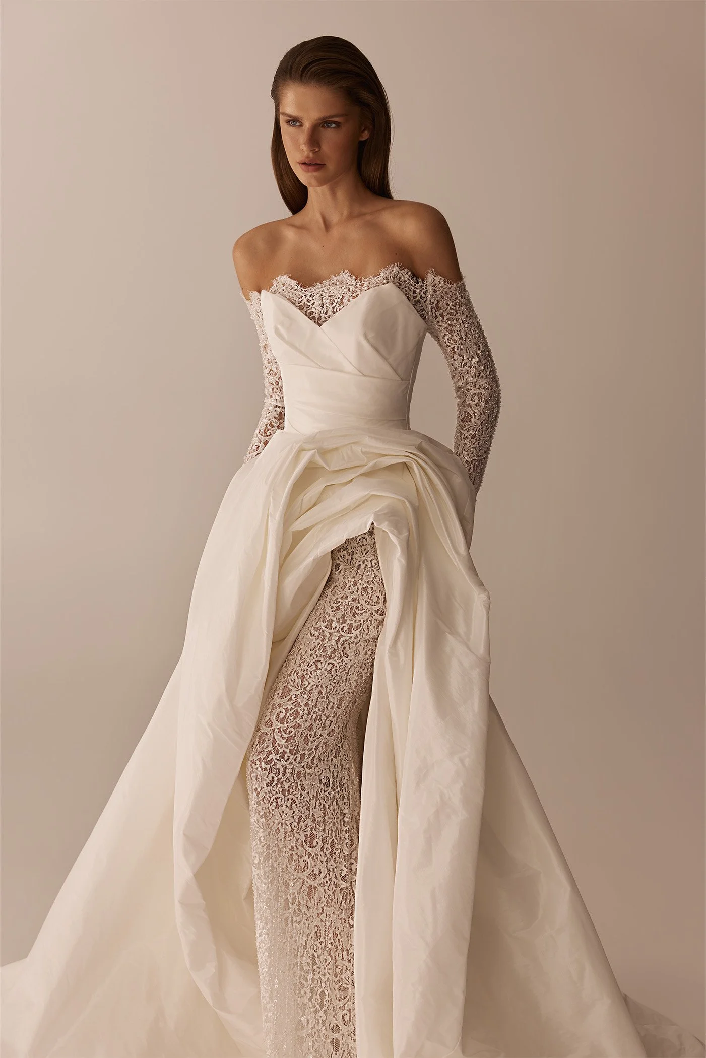 5915 Maria Anette Couture – Strapless Draped A-Line Wedding Dress with Lace Underdress