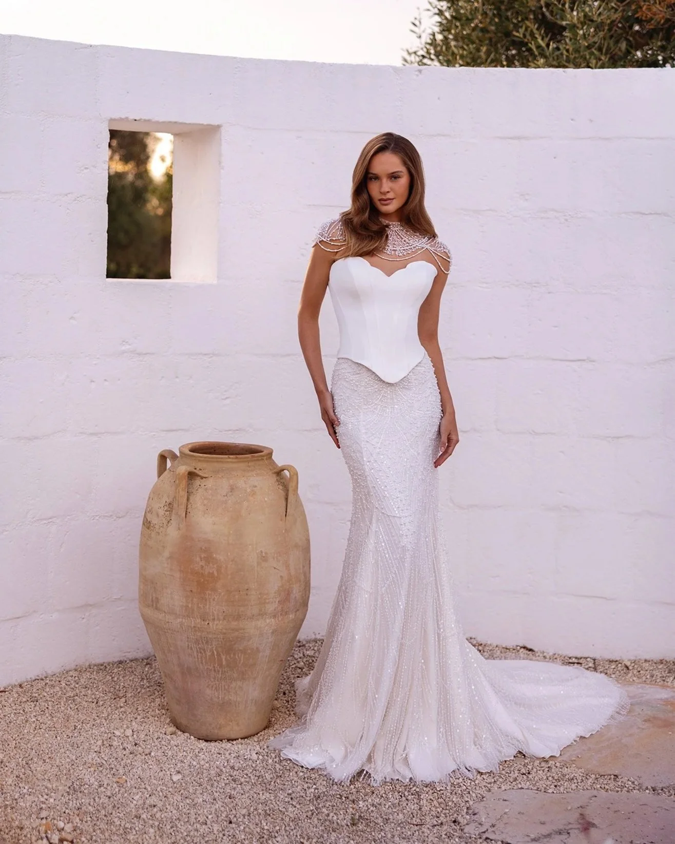 5808 – Maria Anette Timeless Corset Bridal Separates & Pearl Cape