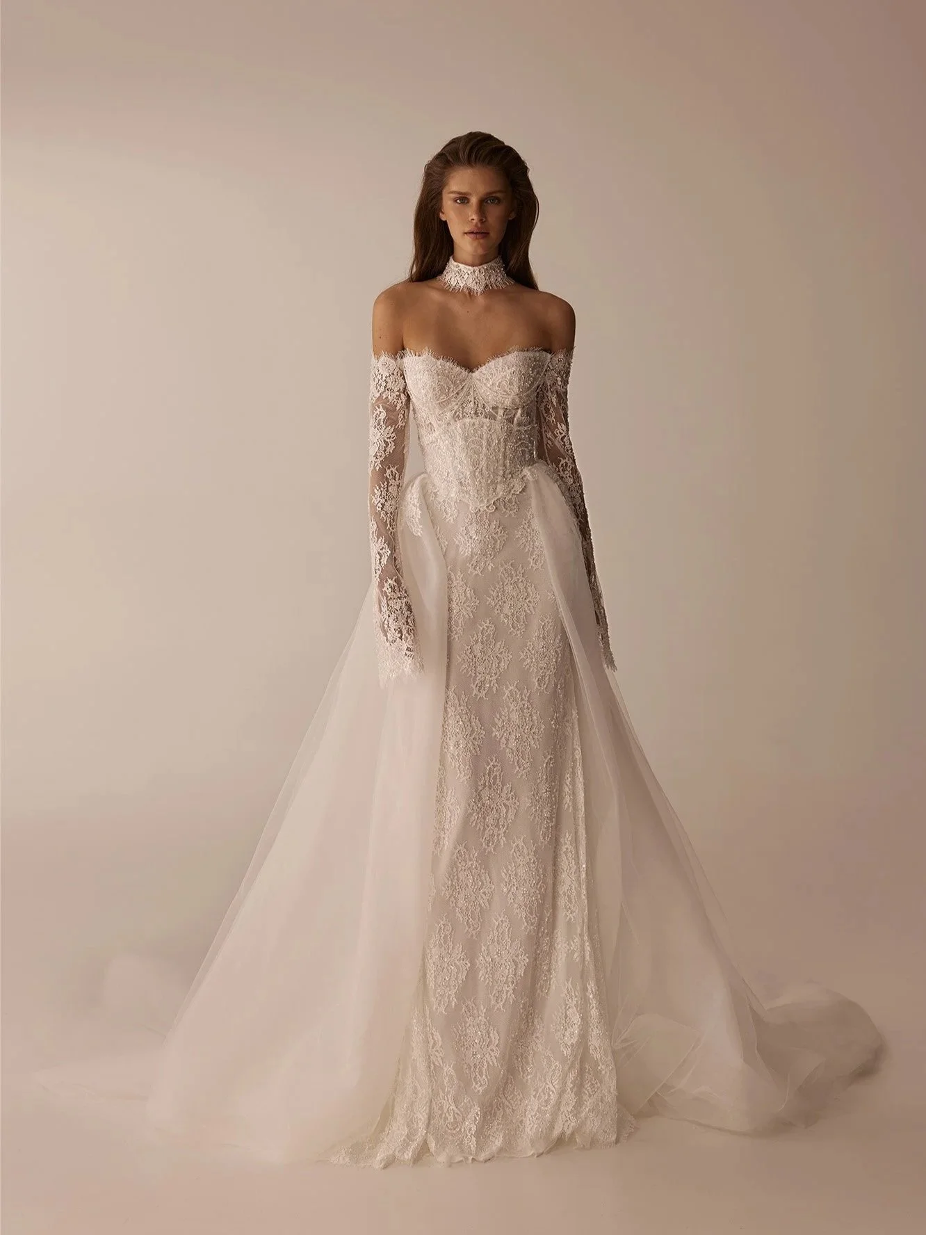 5907 Maria Anette – Off-the-Shoulder Lace Fit-and-Flare Wedding Dress with Detachable Train & Choker