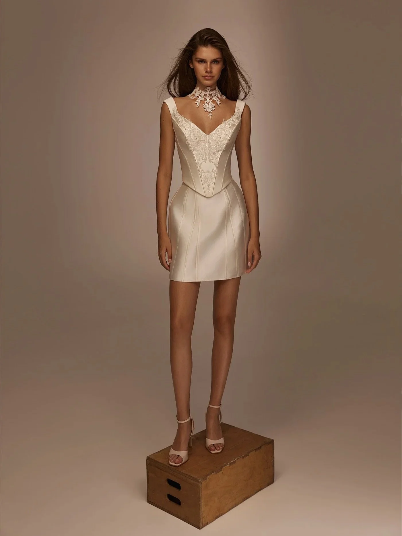 5925 Maria Anette Couture – Bridal Corset with Long A-Line or Mini Skirt & Lace Choker