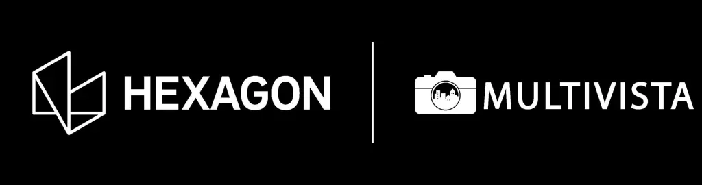 Hexagon and Multivista logos on a black background, with a dividing line between them.