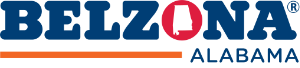 Belzona Alabama logo with blue text and a red and white shaped emblem