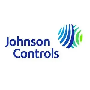 Johnson Controls logo featuring blue and green stylized leaf design.