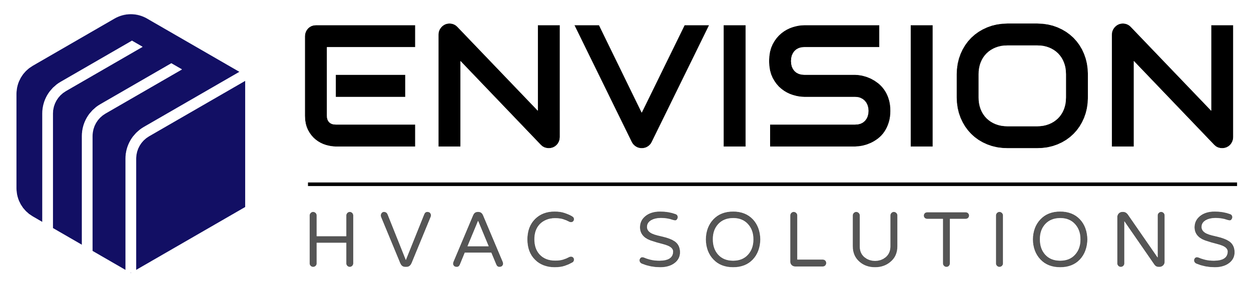 The logo of Envision HVAC Solutions, featuring a stylized blue cube with three black lines on the left and the company name in black and gray text to the right.