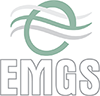Logo of EMGS with stylized gray and green graphic elements and text