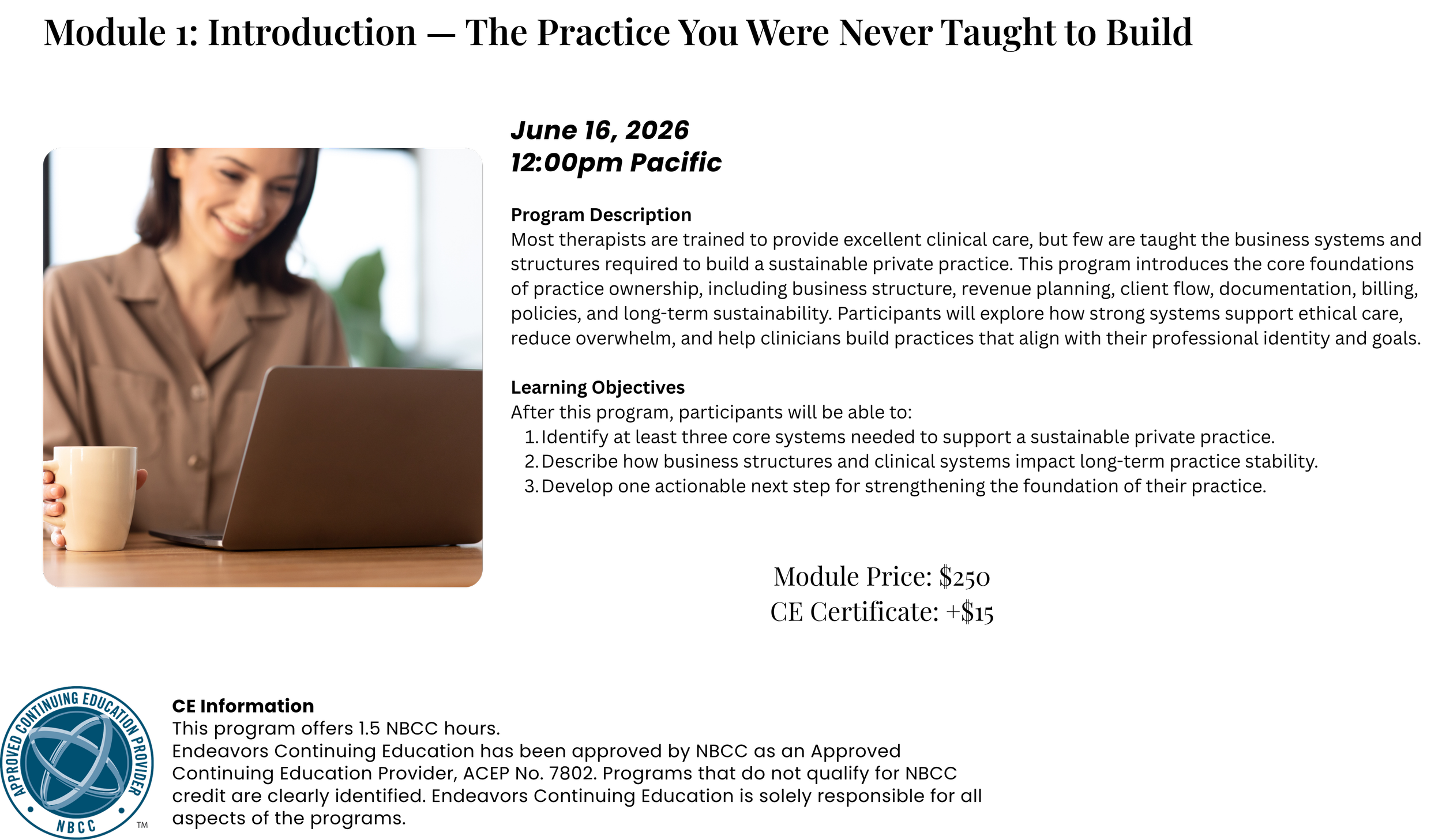A woman sitting at a table with a coffee mug and using a laptop, smiling and looking at the screen in a bright room.
