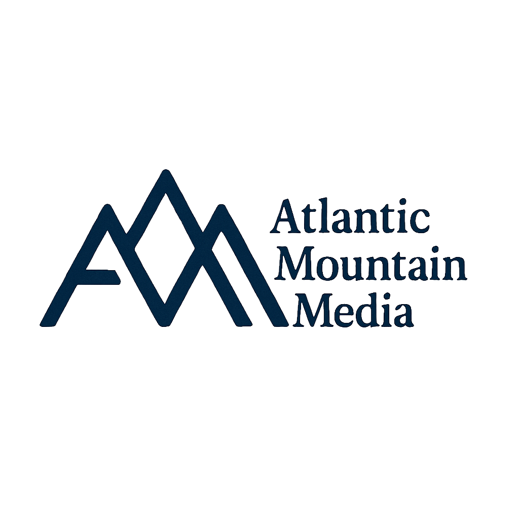 Logo of Atlantic Mountain Media featuring stylized mountains and the company name.