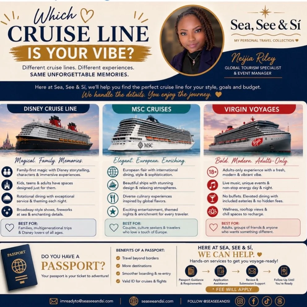 🚢 Which cruise line are you choosing? 👀

Disney, MSC, or Virgin Voyages?

Drop your favorite below! ⬇️ And keep watching for cruise deals, travel tips, and upcoming sailings from Sea, See and S&iacute;. 🌊✈️🛳️

#CruiseLife #CruiseDeals #SeaSeeAndS