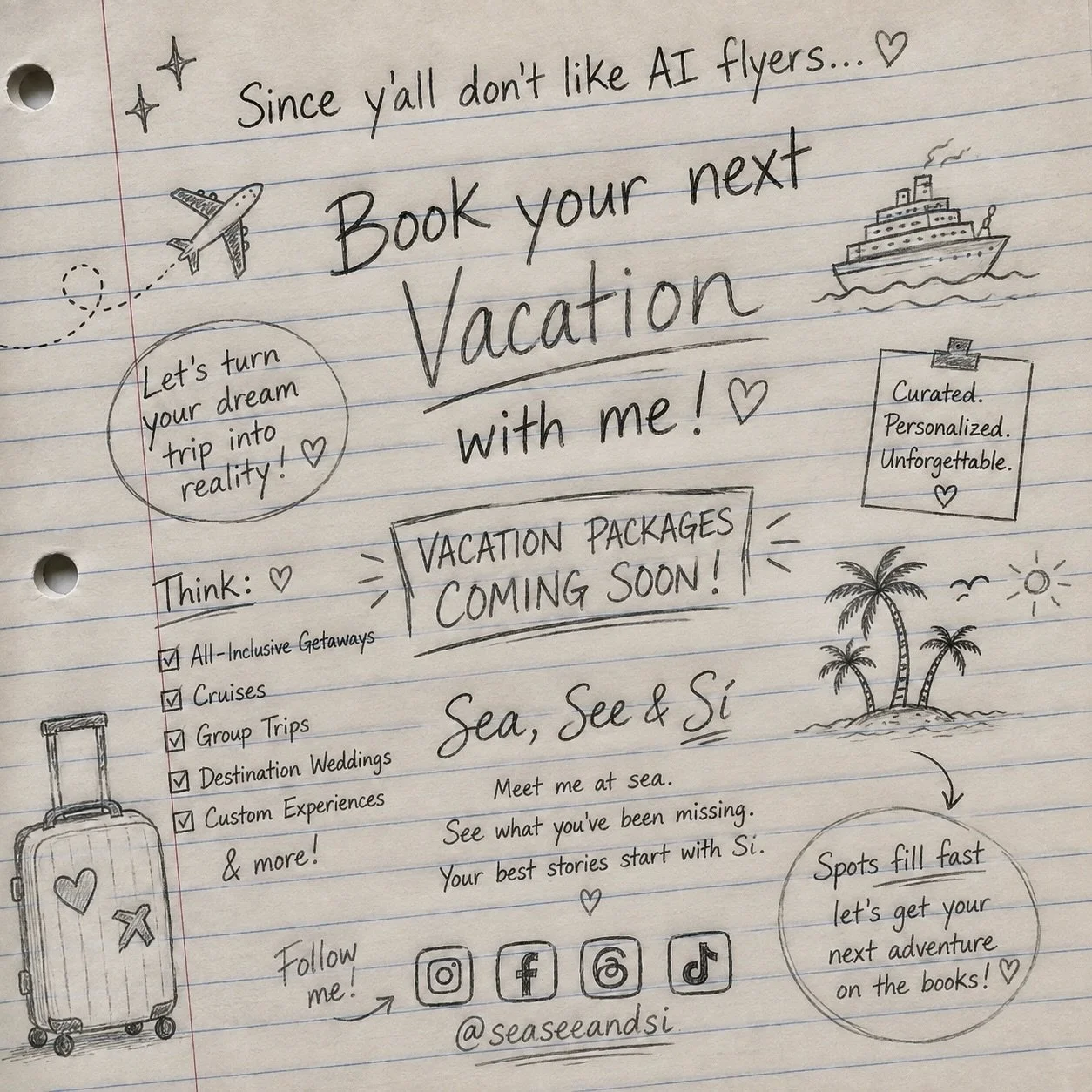 🚨 GO AHEAD AND PUT THAT PTO REQUEST IN! 🚨

Sea, See and S&igrave; is proud to announce our FIRST upcoming cruise of 2027&hellip; Mommy &amp; Me at Sea! 🌊⚓️

🗓️ Sail Away: May 2&ndash;8, 2027
🚢 Departing from Miami
🏝️ Headed to the Bahamas 🇧🇸,