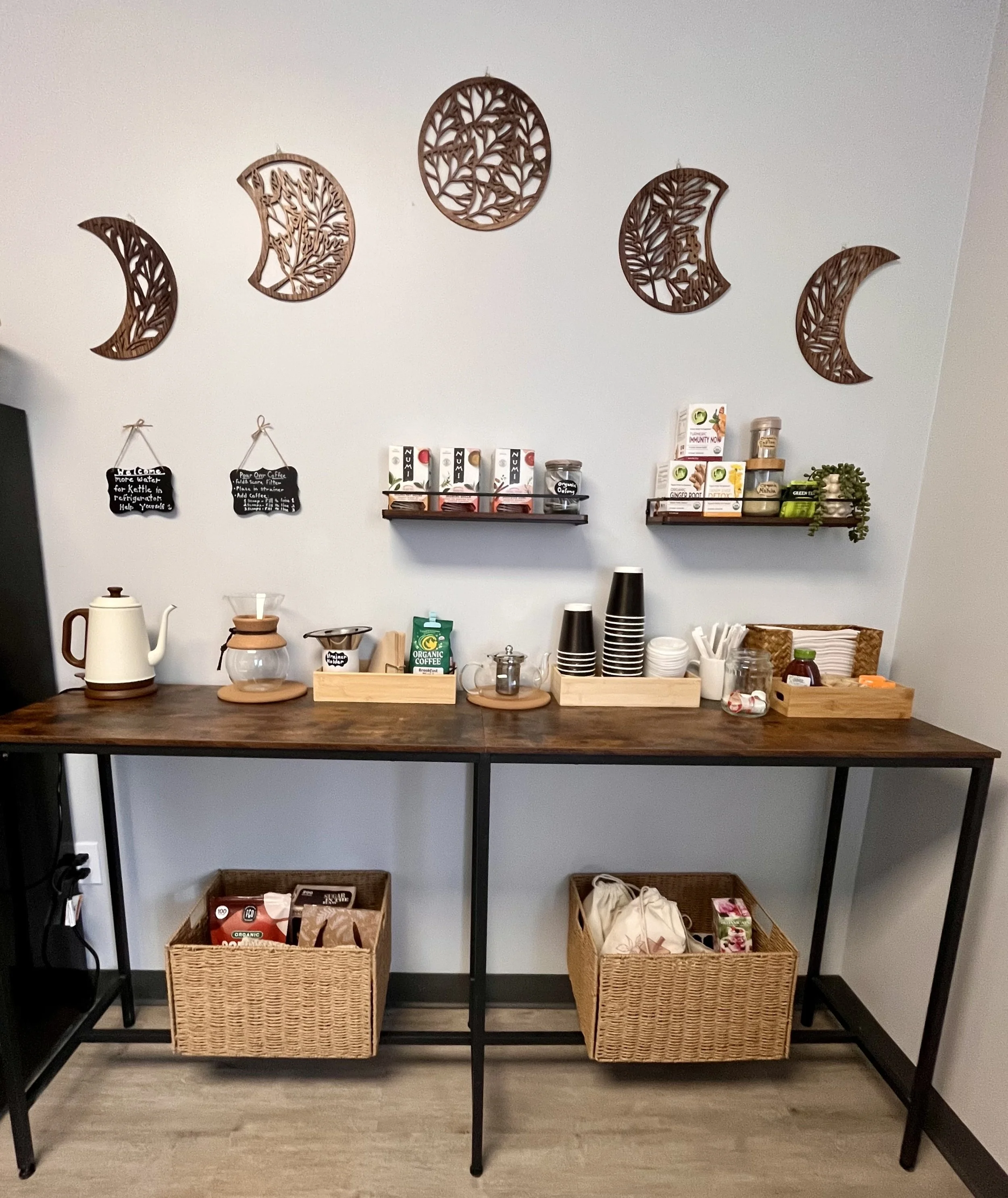 Enjoy organic herbal teas and coffee