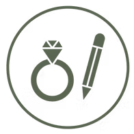 An illustration of a ring with a pencil, as a sign of jewelry  design tool