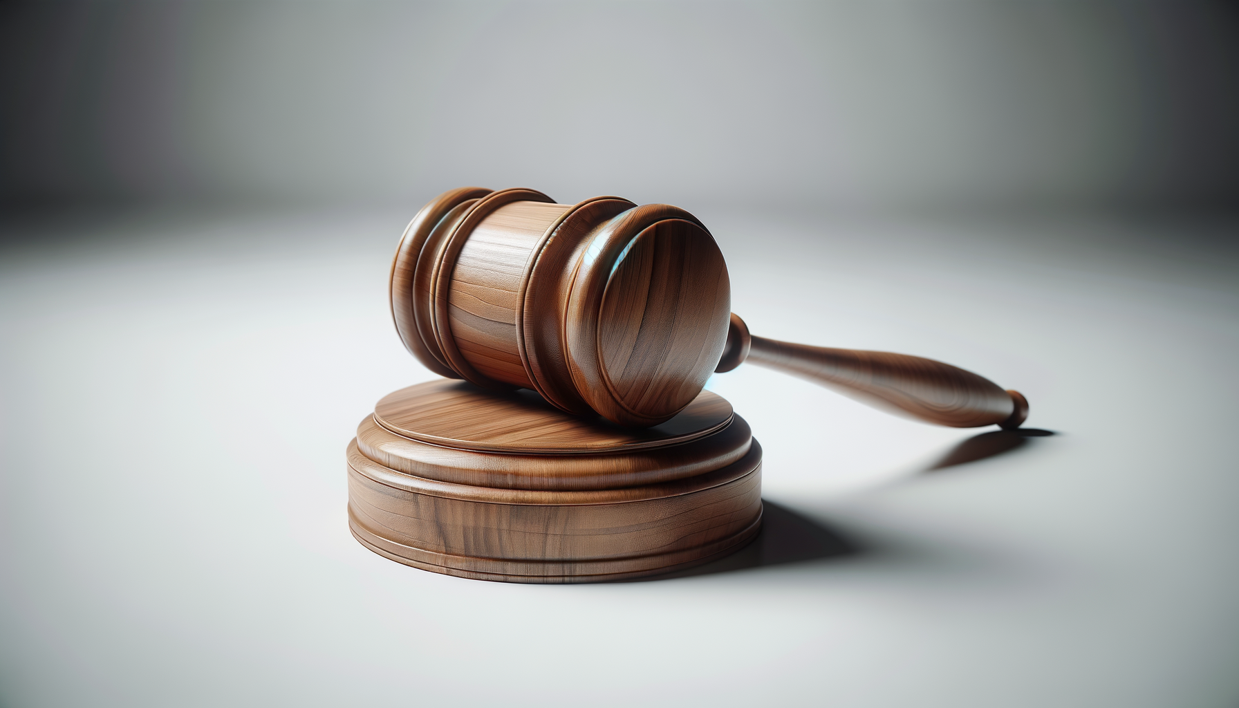 Wooden gavel resting on a sound block with a second sound block underneath, on a plain surface with soft lighting.