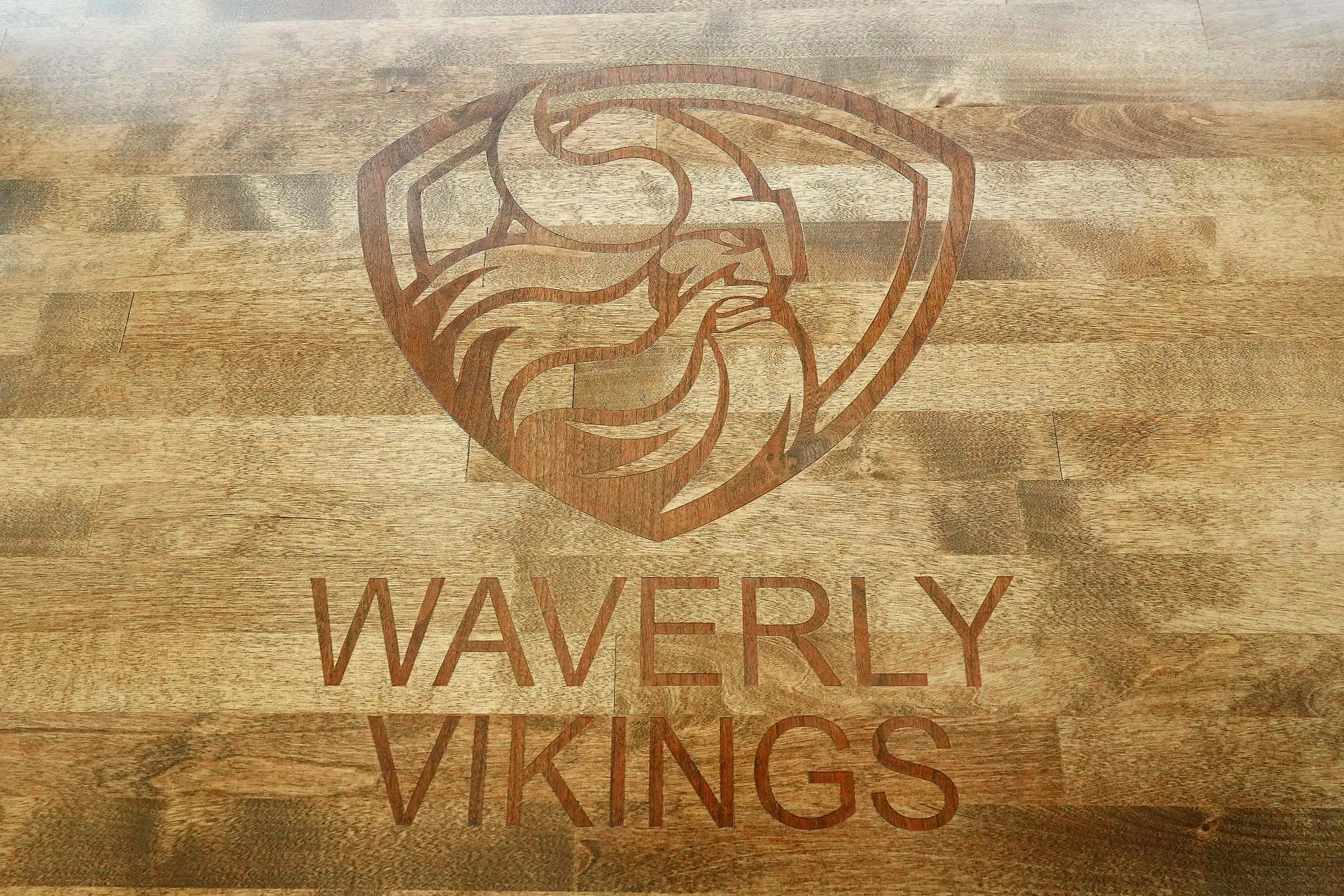 The custom branded Waverly Vikings counter inside the USS press box at Waverly High School in Waverly, Nebraska — because the details inside your press box should reflect your program's identity just as much as everything on the field. Supplied by Un