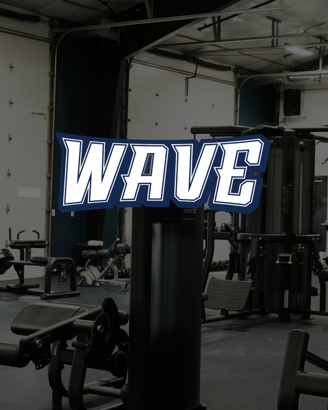 The Wave athletic training facility logo over indoor gym and fitness equipment