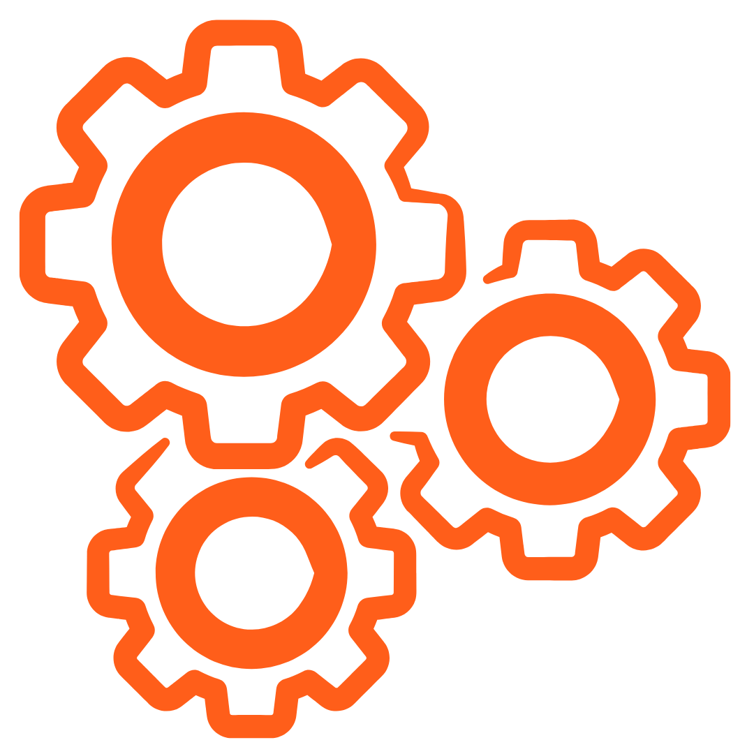 Orange gear icon representing USS support for architects and engineers in athletic facility design