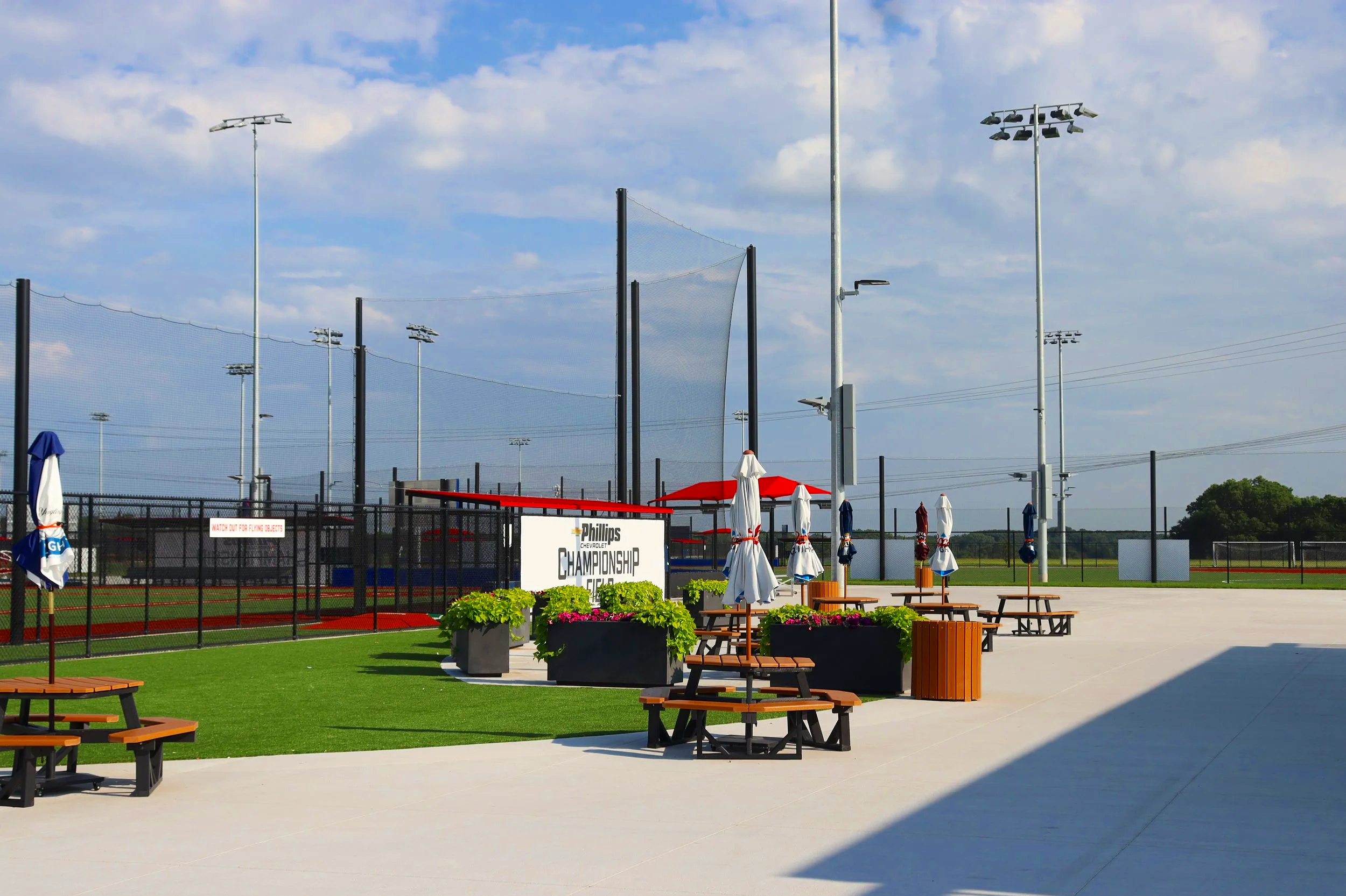 Baseball backstop netting system at Phillips Championship sports complex in New Lenox Illinois
