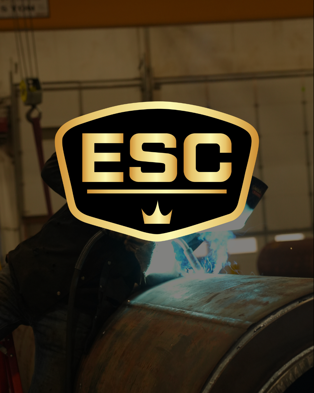 ESC Fabrication logo over welder working in fabrication shop