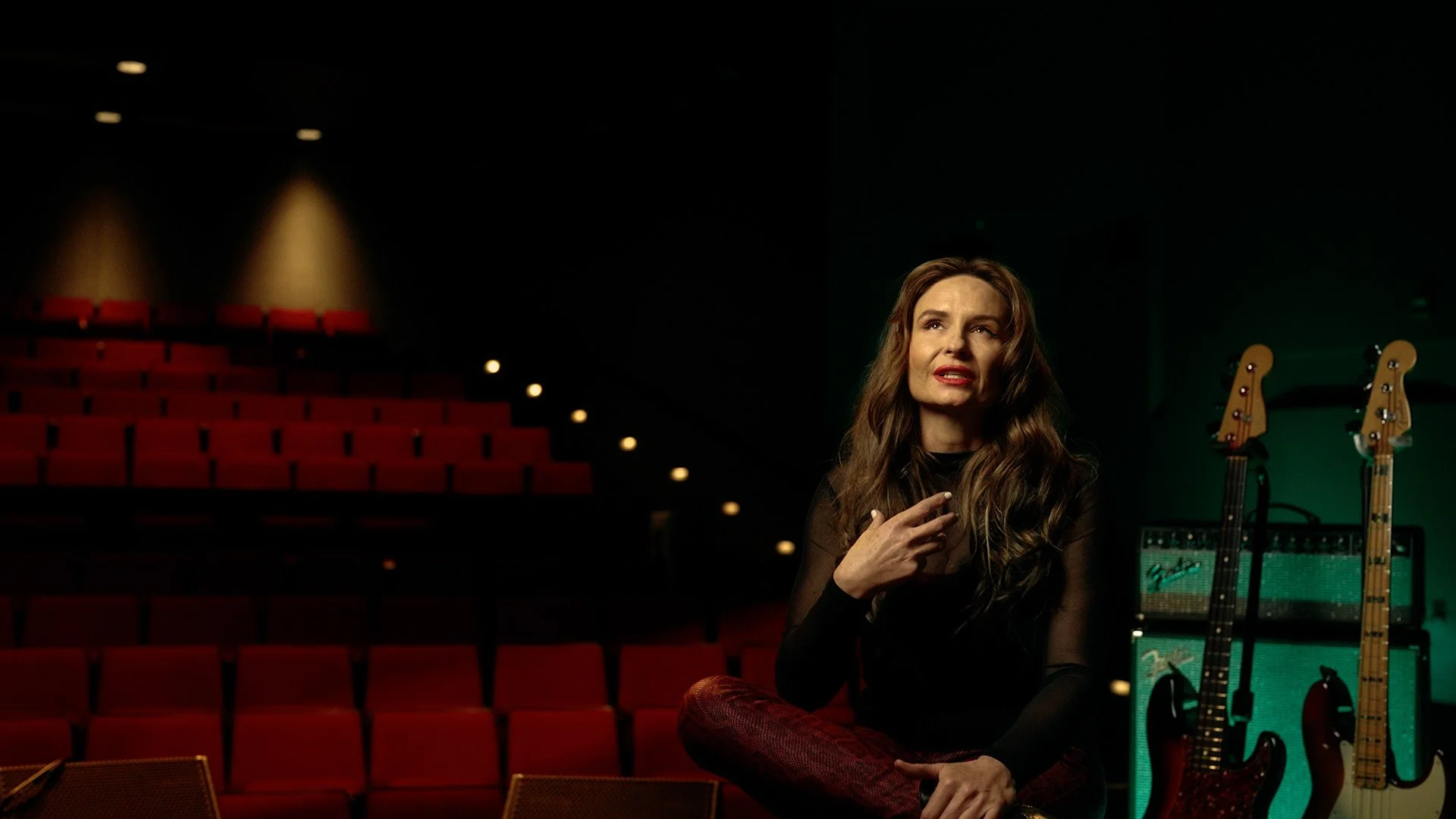 Musician Angeline Saris being interviewed