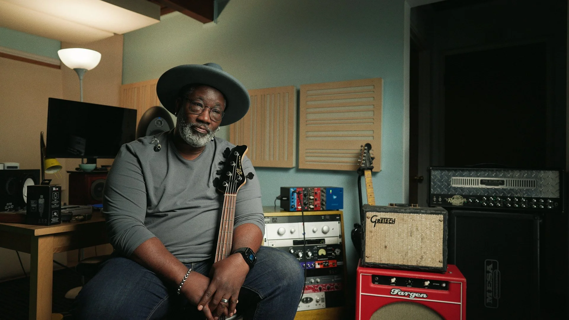Musician Darryl Anders being interviewed 