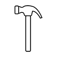 Silhouette of a hammer with a curved claw and a straight handle.