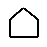 Outline diagram of a house with a gabled roof, a door in the front center, and two windows on either side.