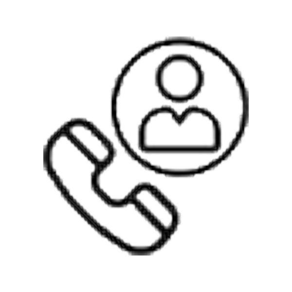 Icon of a telephone receiver with a user profile symbol above it.
