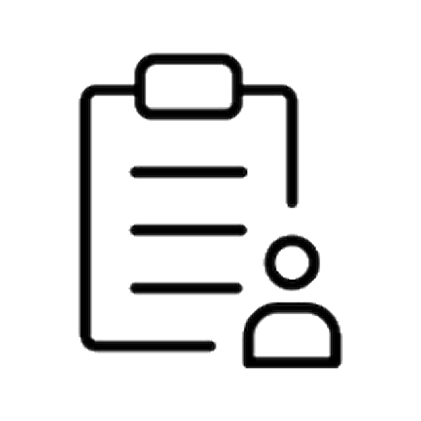 Icon of a clipboard with a person symbol, representing a form or survey related to individual or employee information.