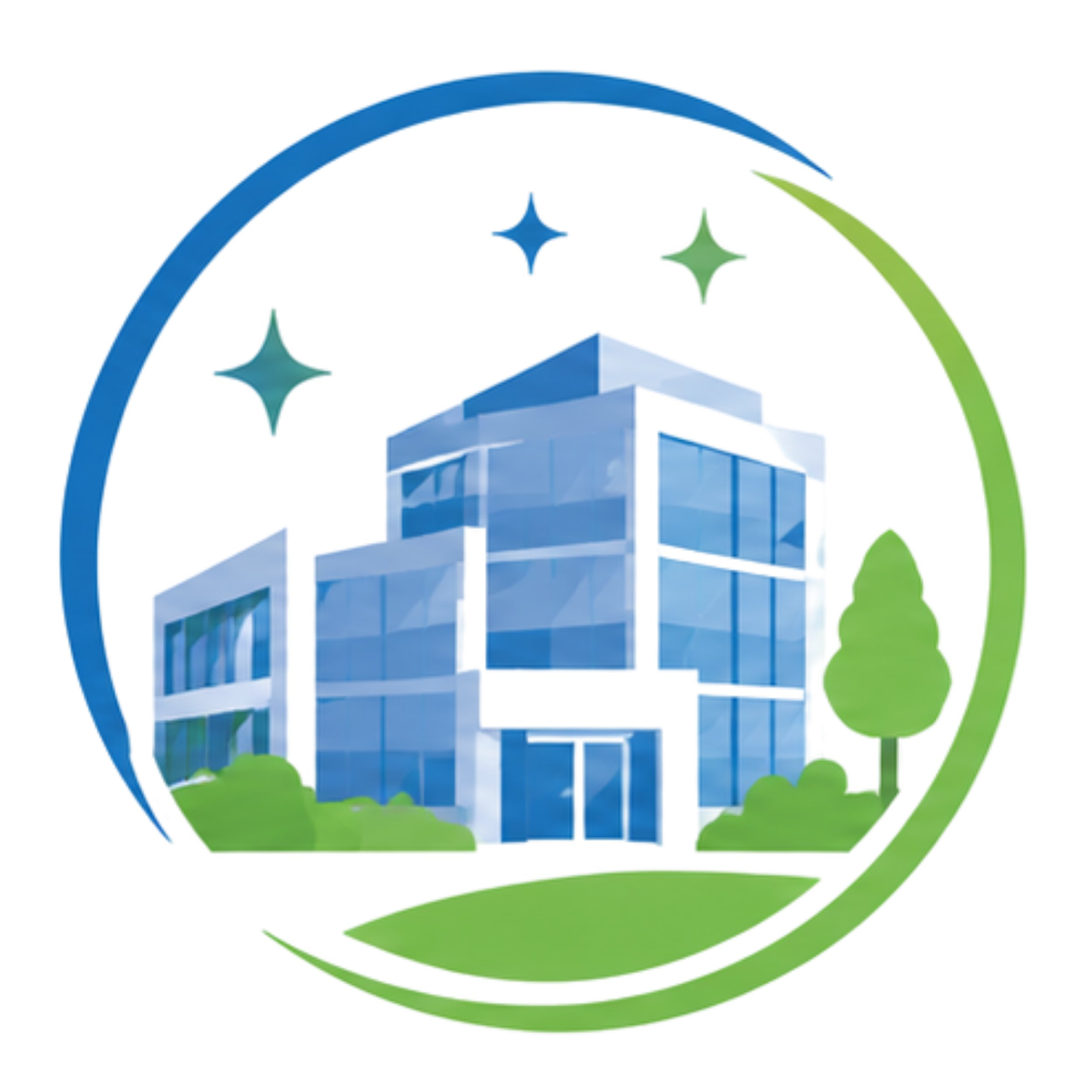 An illustrated icon of a commercial building that is sparkling clean.