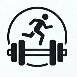 Icon of a person running over a barbell, representing fitness or exercise.
