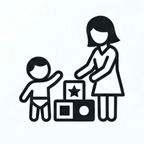 A woman and a child playing with stacking blocks, with the woman helping the child stack a block with a star on it.