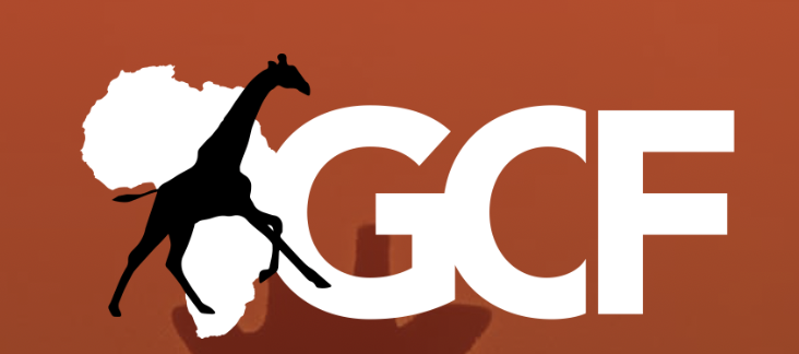 A stylized logo with giraffe and the text 'GCF' on a reddish-orange background.