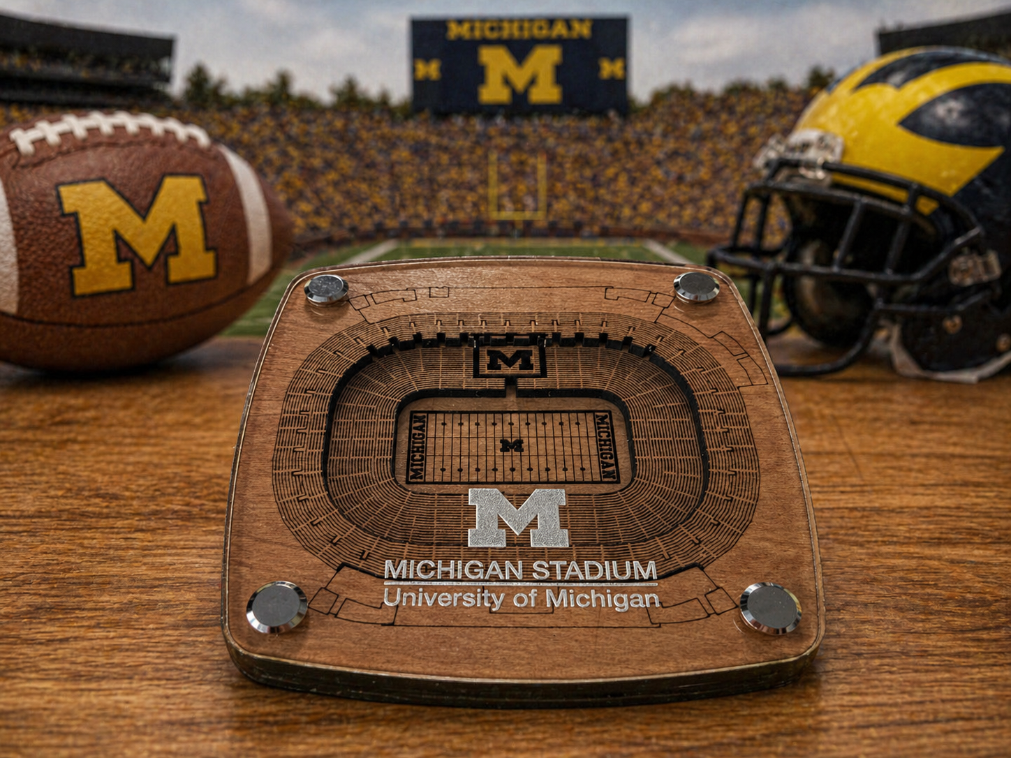 Michigan Custom Wood Stadium Art Coaster