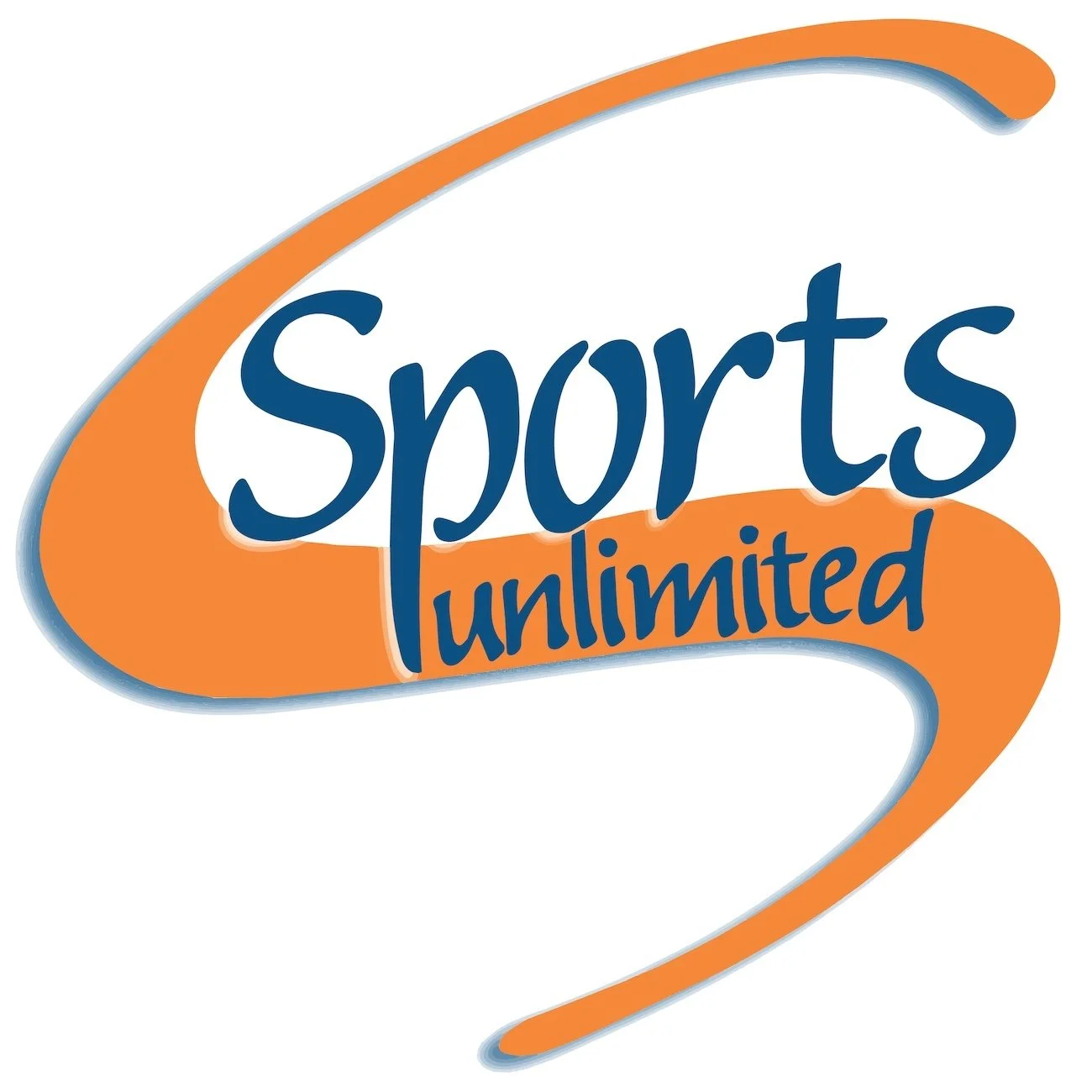 Logo of Sports Unlimited with the word 'Sports' in large blue letters and 'unlimited' in smaller blue letters, surrounded by an orange swoosh.
