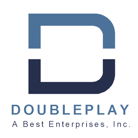 Doubleplay logo with a stylized letter D in shades of blue and black, and the text "DOUBLEPLAY" and "A Best Enterprises, Inc."