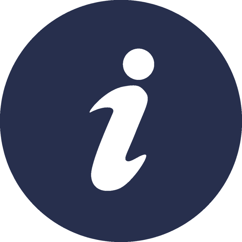A black lowercase letter "i" on a dark blue circular background.