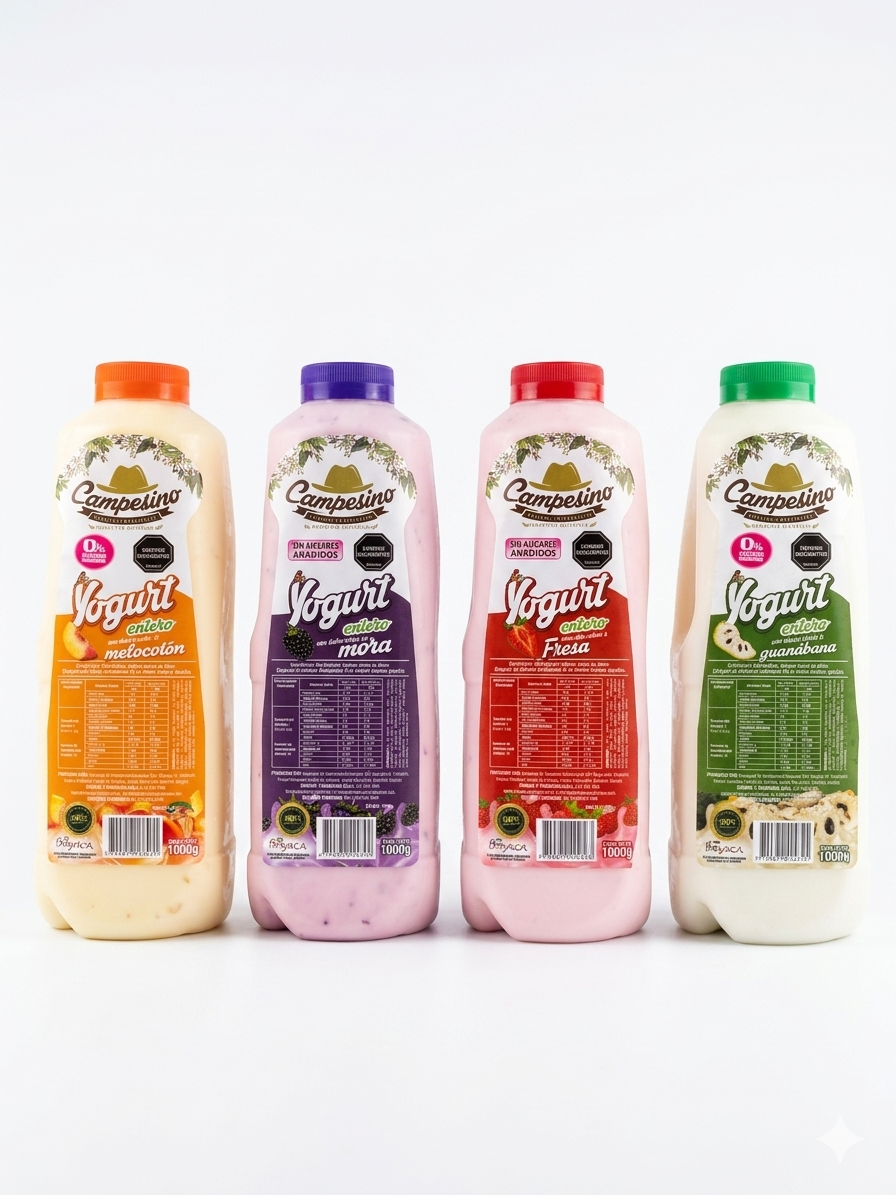 Yogurt entero garrafa 1000g (melocotón, mora, fresa y guanabana)