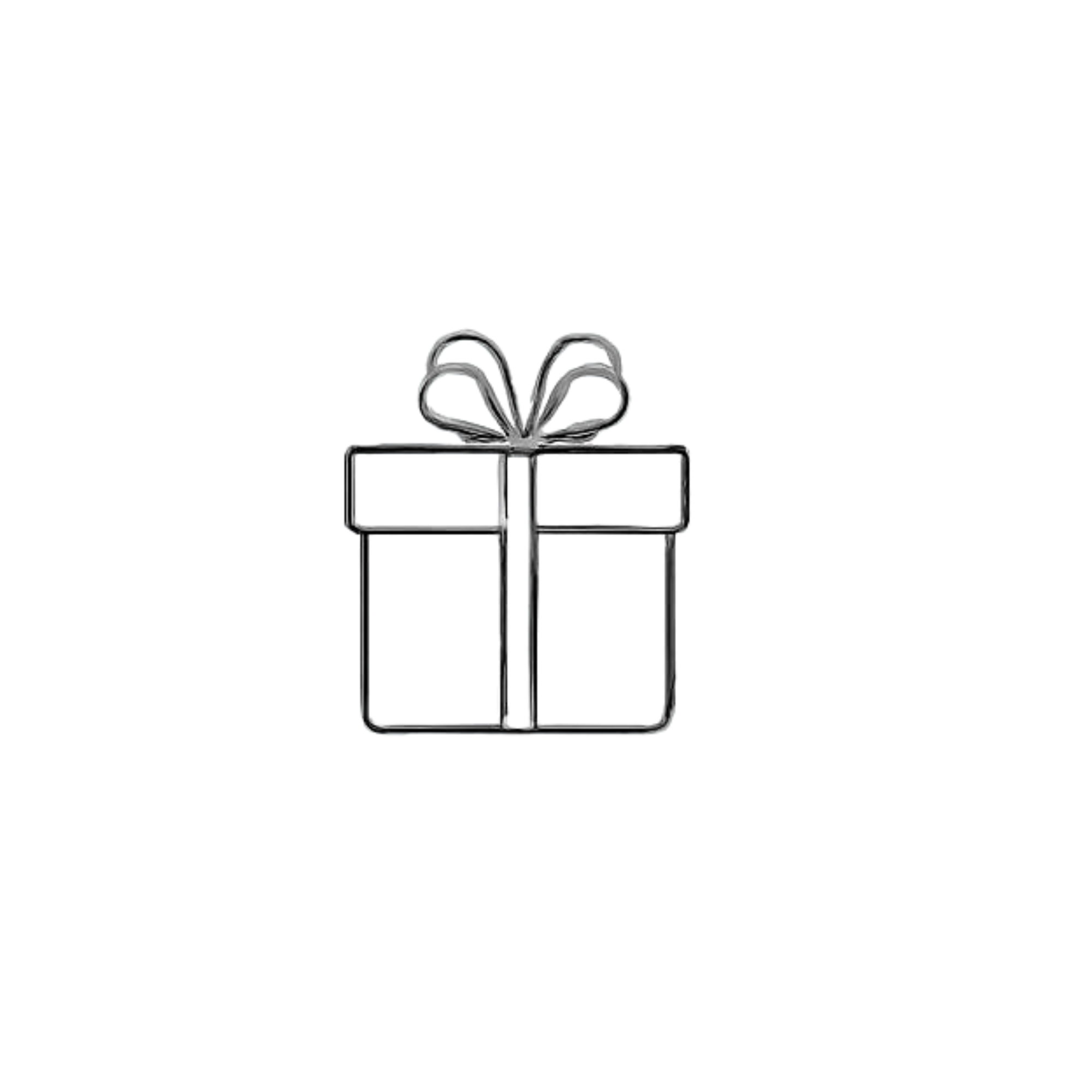 A wireframe illustration of a gift box with a ribbon and bow, with a star to the right of it.