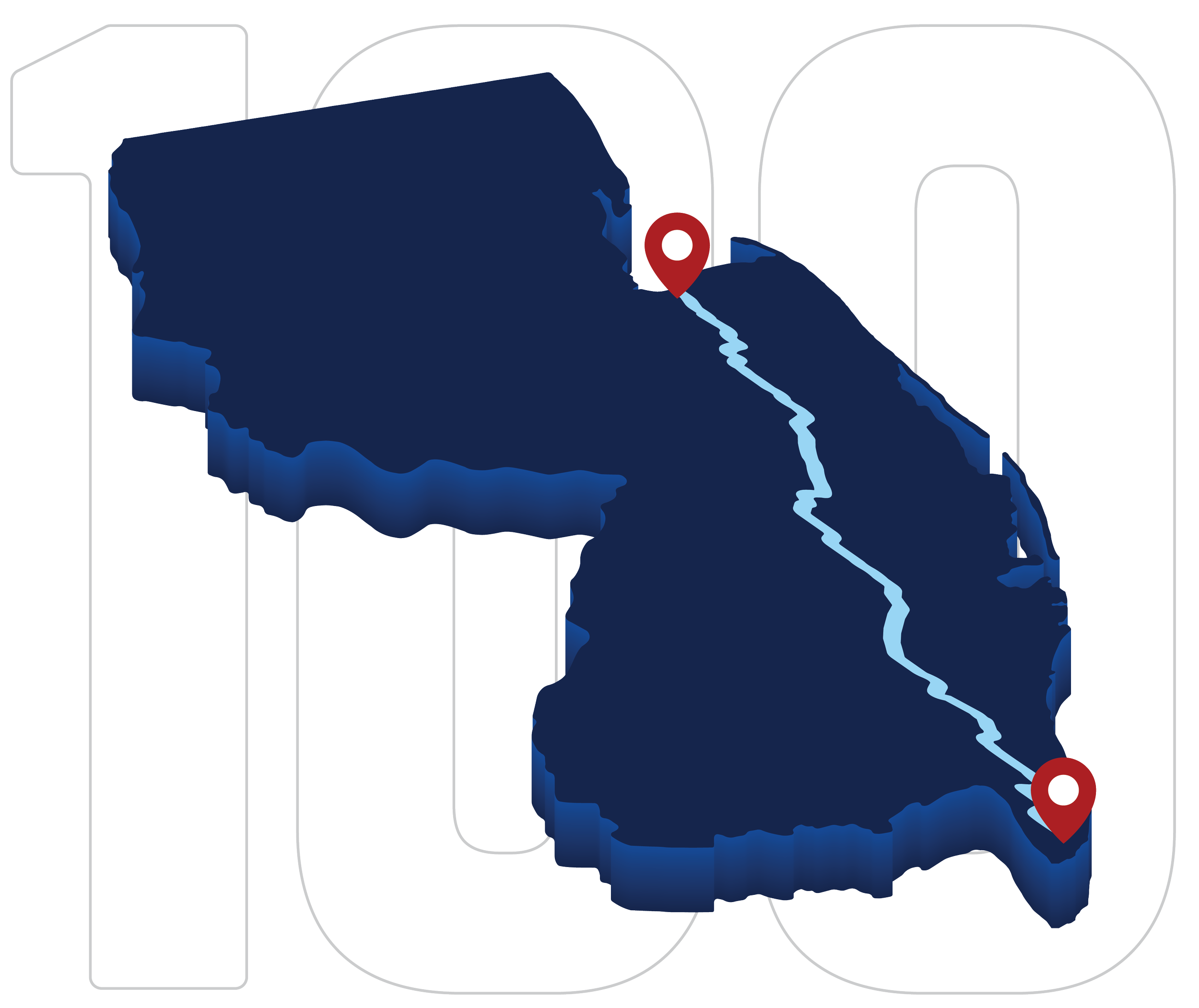 Illustration of a map showing the route from California to Florida, with markers indicating the starting and ending points.