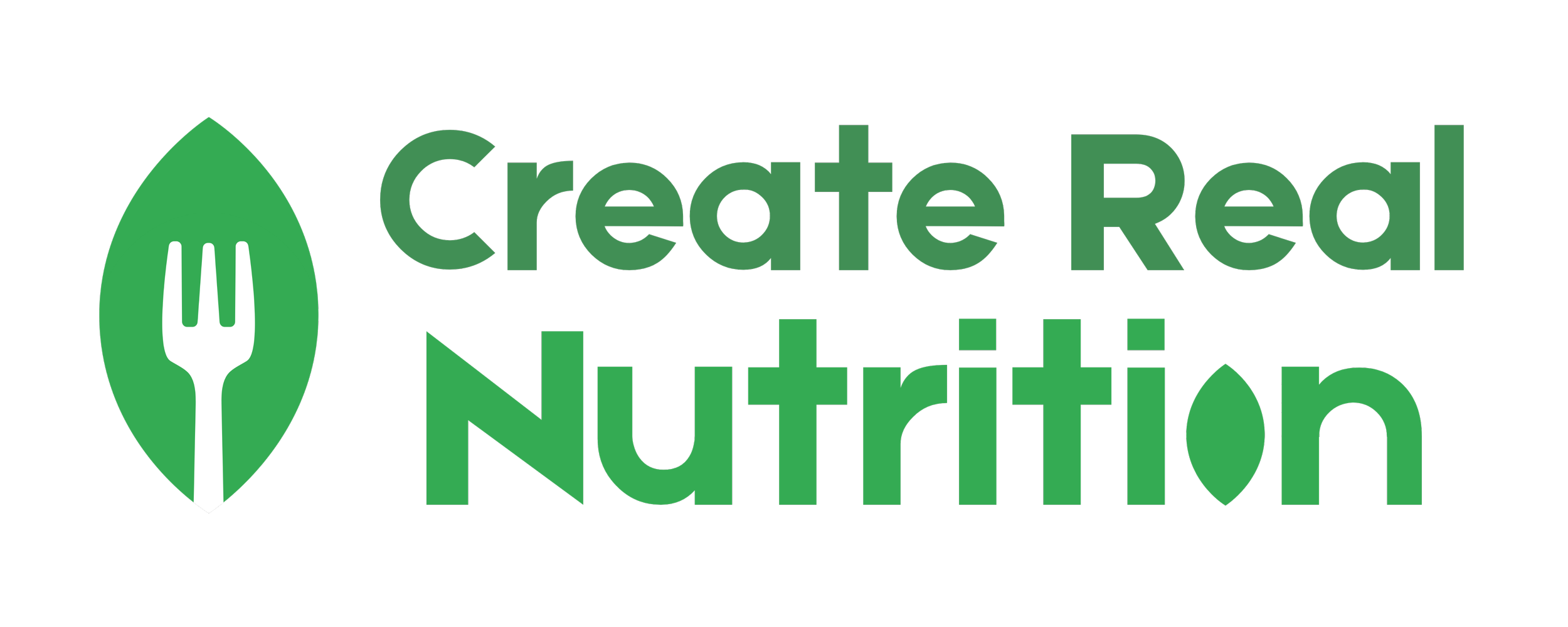 Create Real Nutrition wordmark with white fork in green leaf icon
