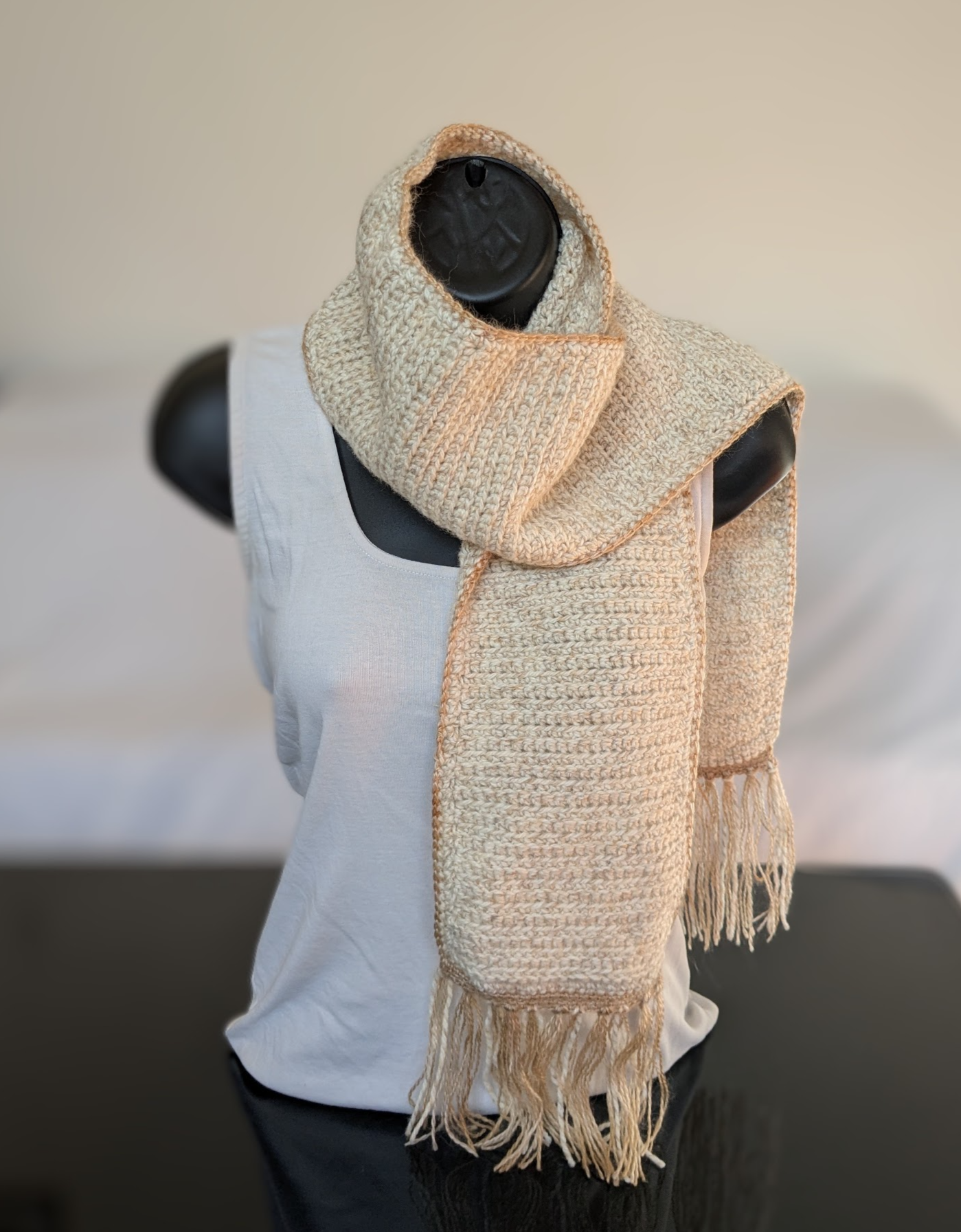 Vintage cinnamon cream & bronze full length scarf