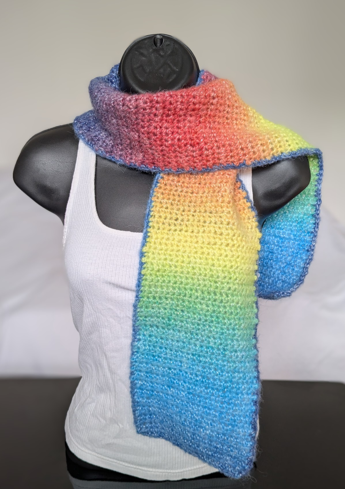Rainbow crochet scarf multicolour handmade