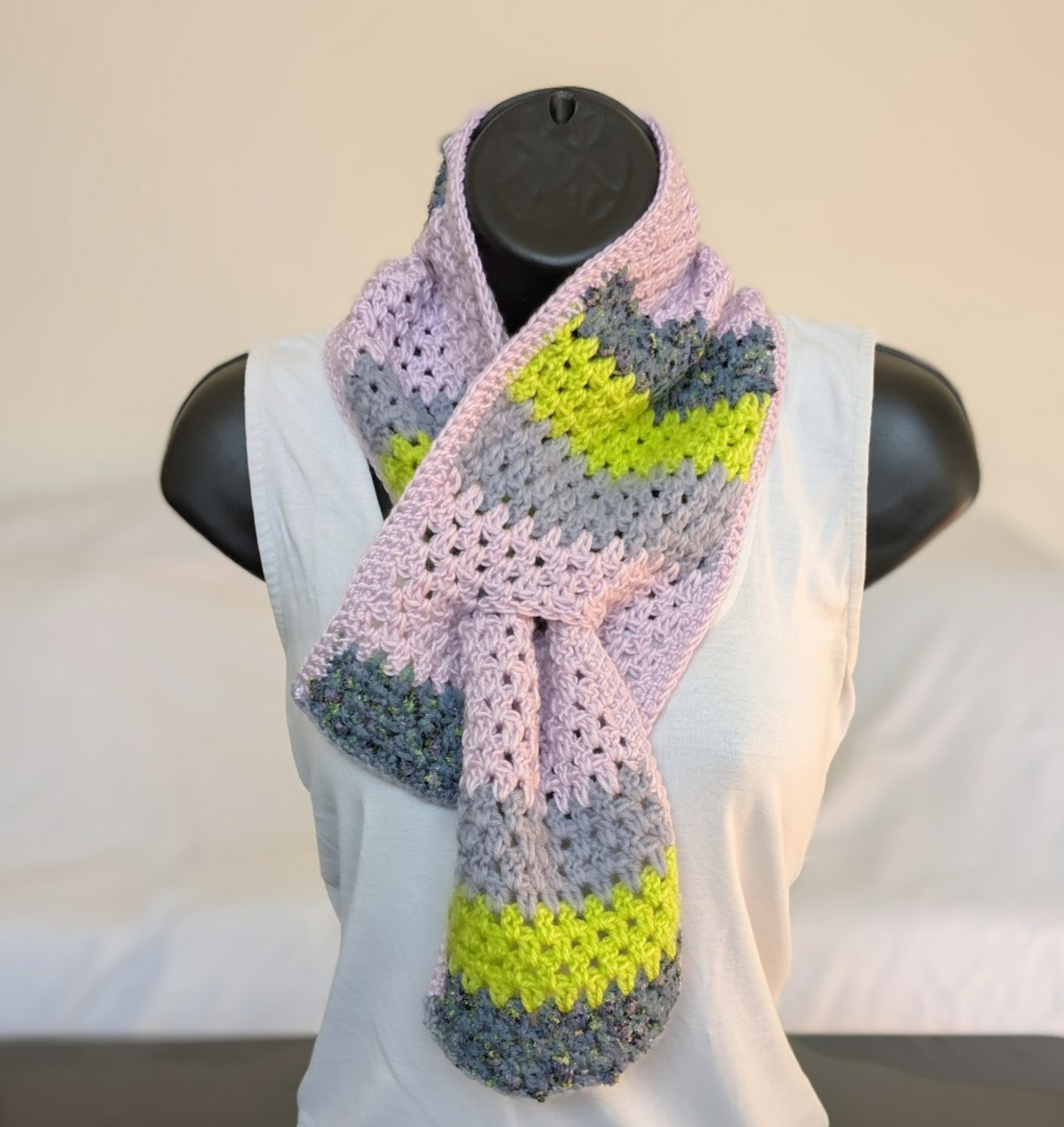 Pink & green snug / pull through scarf and Victorian hand warmer set